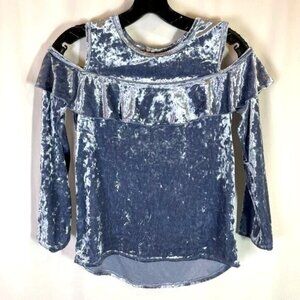 Speechless Girls Size L Velour Off Shoulder Top Pewter Blue Long Sleeves